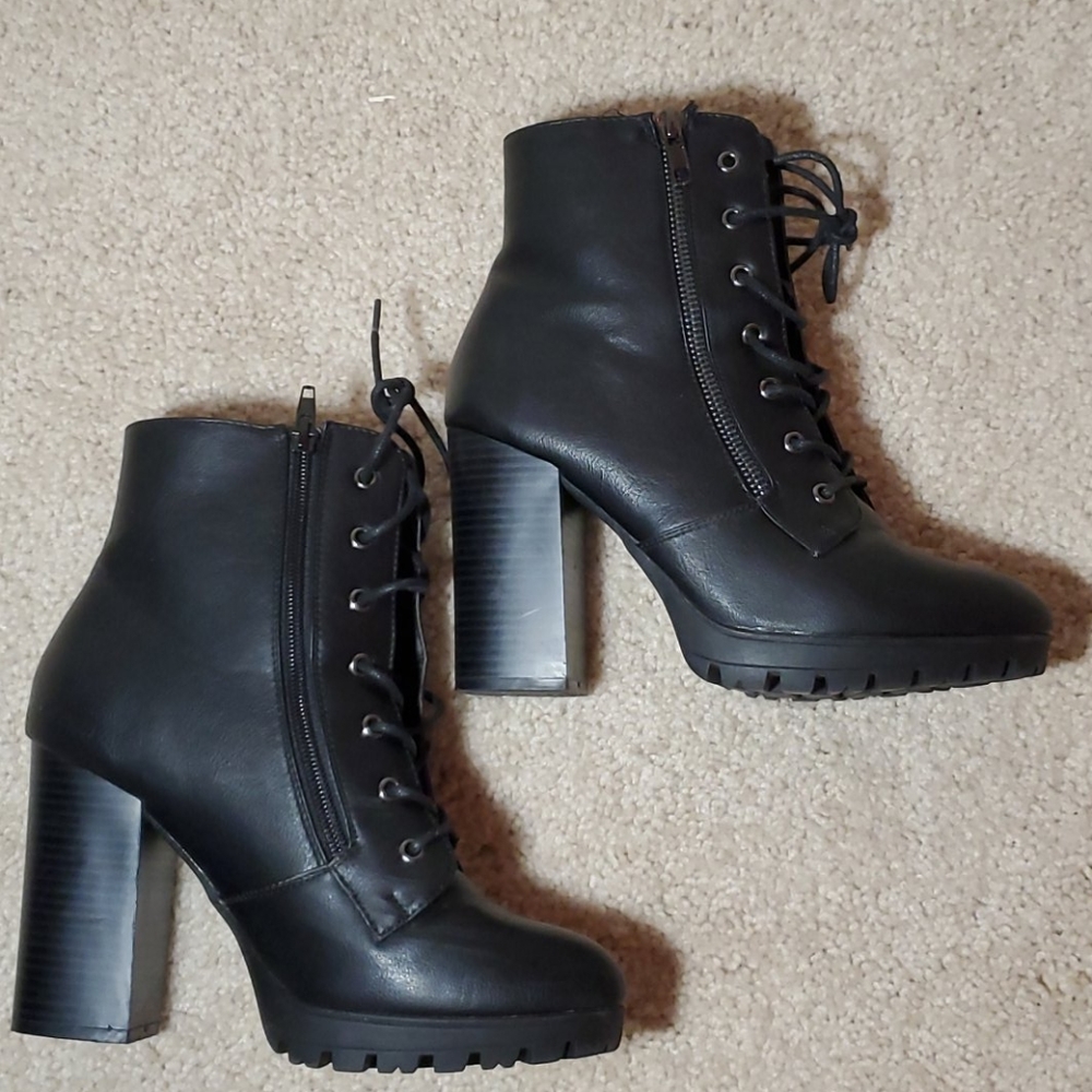 Black Heel Combat Ankle Boots